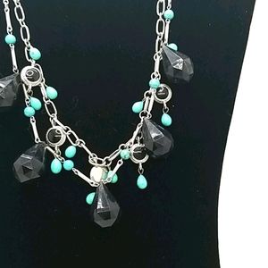 Double strand tourquoise, black, and silver neckla